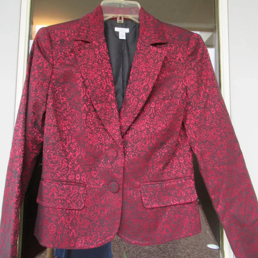 Last Chance NWT VINTAGE red & black print with shimmer blazer - Picture 3 of 16